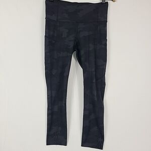 Lululemon Fast Free High Rise Crop II 23" Reflective Black Camo Nulux Sz 6